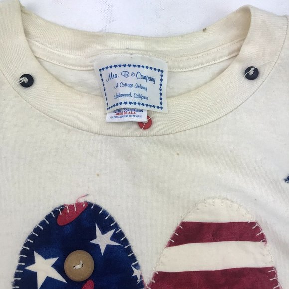Vintage Jerzees Womens Ivory Short Sleeve Patriotic American Flag Primitive Hear - Picture 2 of 7
